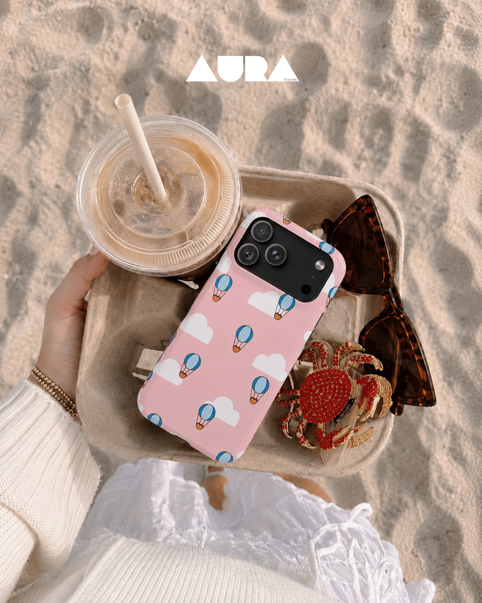 Beach days, but make it cute. 🐚🎀 #AuraCases #PhoneCases #PhoneStyle #BeachVibes #cloud-nine-hard-case